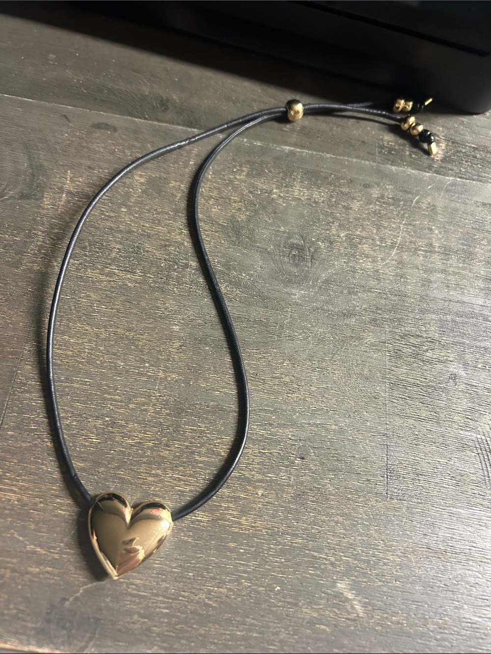 Gold Heart Pendant Necklace - Black Cord - Adjustable Baublebar